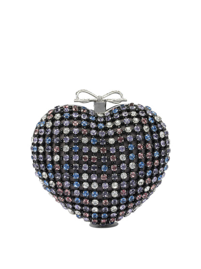 Self-Portrait Heart clutch with crystals - Black