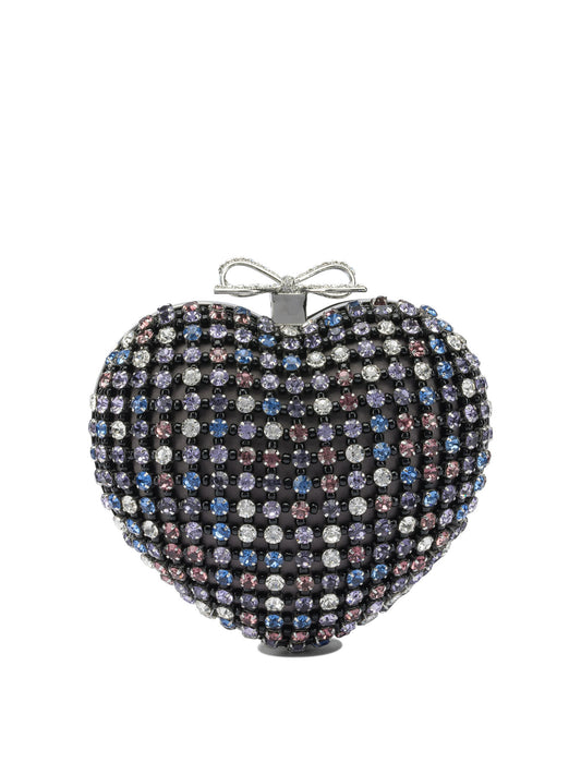 Self-Portrait Heart clutch with crystals - Black