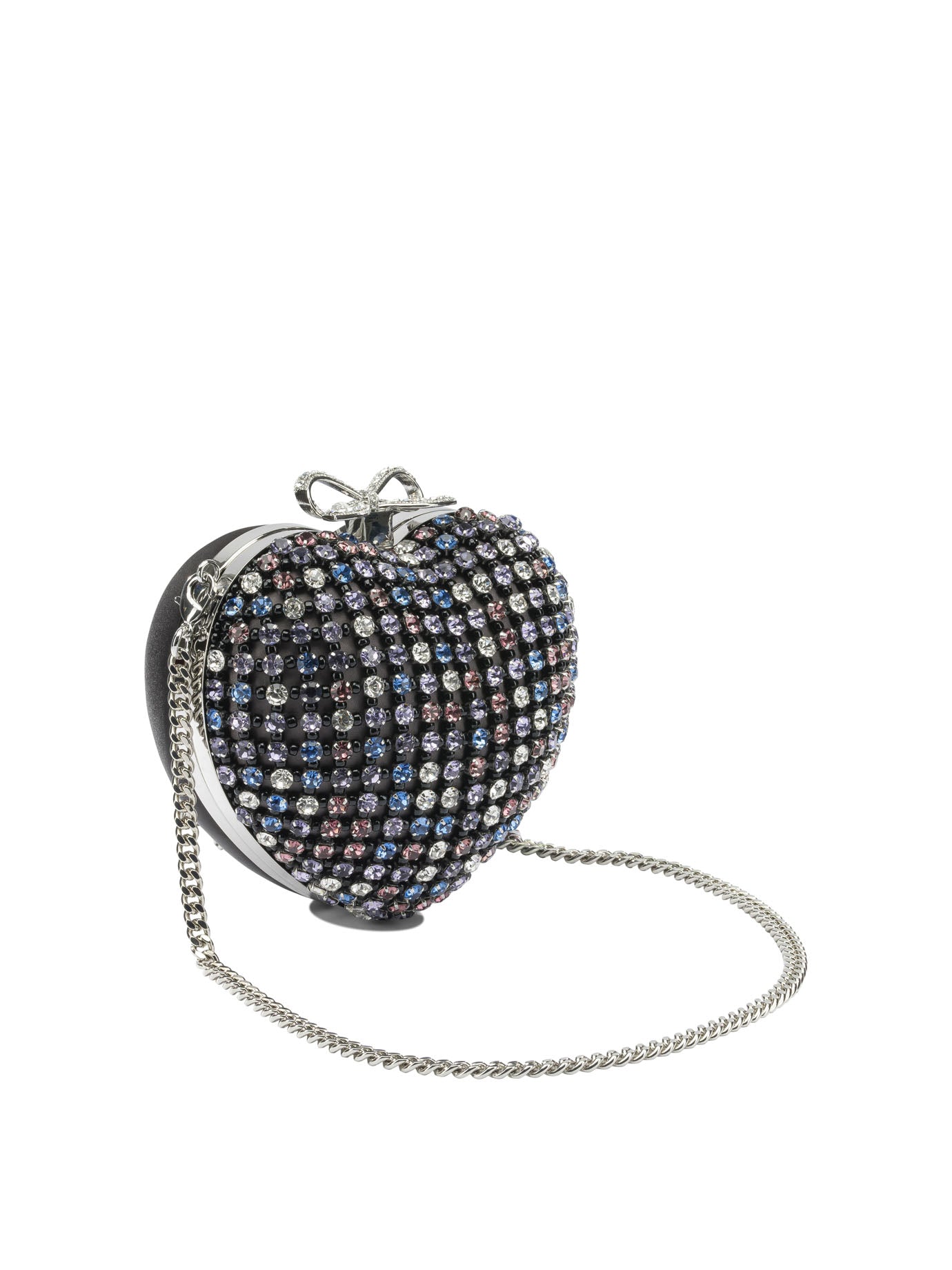 Self-Portrait Heart clutch with crystals - Black