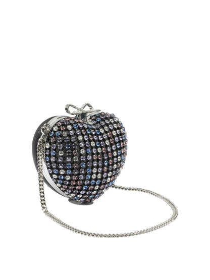 Self-Portrait Heart clutch with crystals - Black