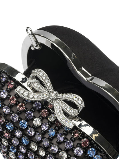 Self-Portrait Heart clutch with crystals - Black