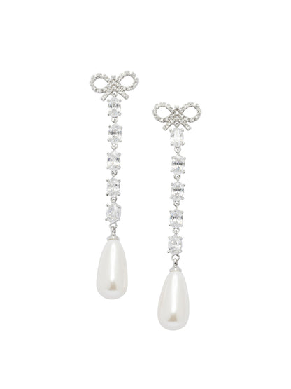 Self-Portrait Bow and pearl earrings - Silver