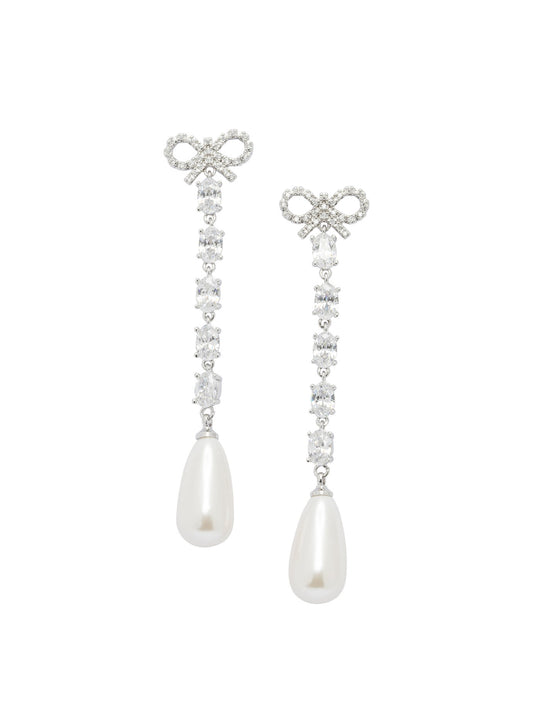 Self-Portrait Bow and pearl earrings - Silver