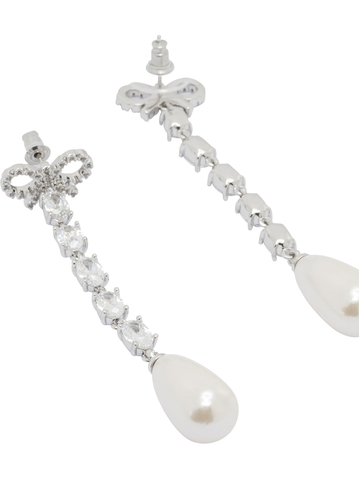 Self-Portrait Bow and pearl earrings - Silver