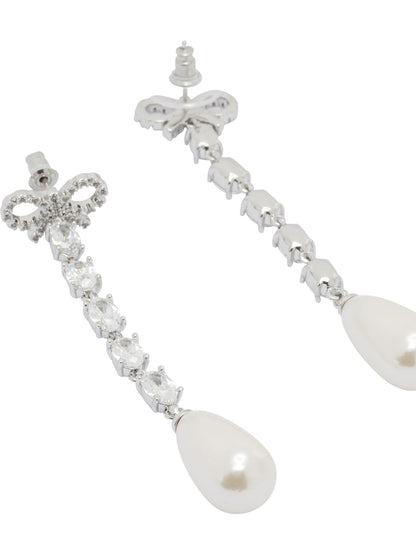 Self-Portrait Bow and pearl earrings - Silver