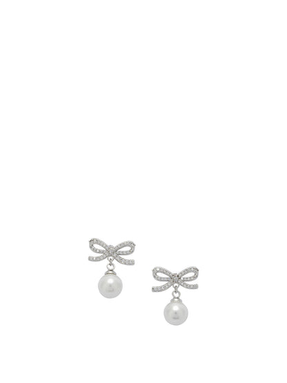Self-Portrait Earrings with bow and pearls - Silver