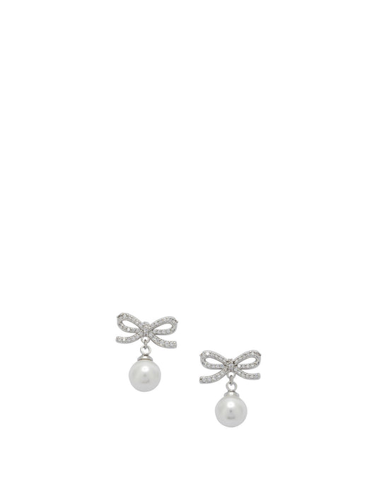 Self-Portrait Earrings with bow and pearls - Silver