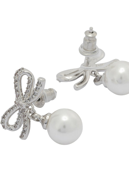 Self-Portrait Earrings with bow and pearls - Silver