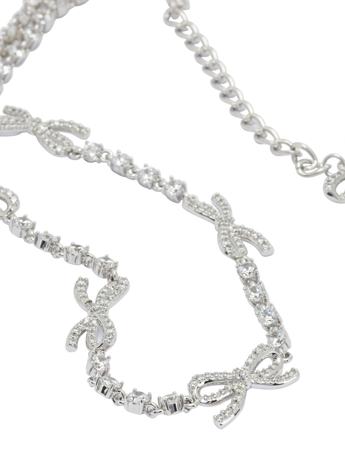 Self-Portrait Necklace with bows and crystals - Silver