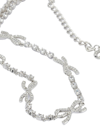 Self-Portrait Necklace with bows and crystals - Silver