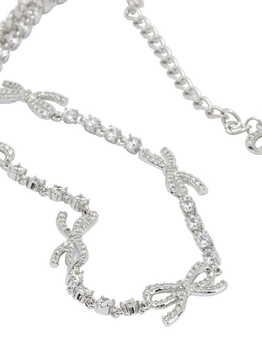Self-Portrait Necklace with bows and crystals - Silver
