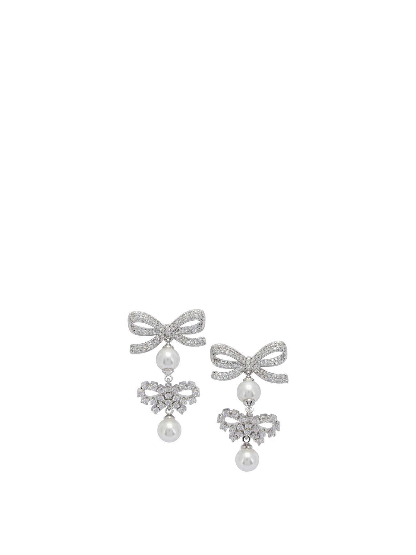 Self-Portrait Earrings with bows and pearls - Silver