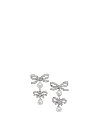 Self-Portrait Earrings with bows and pearls - Silver