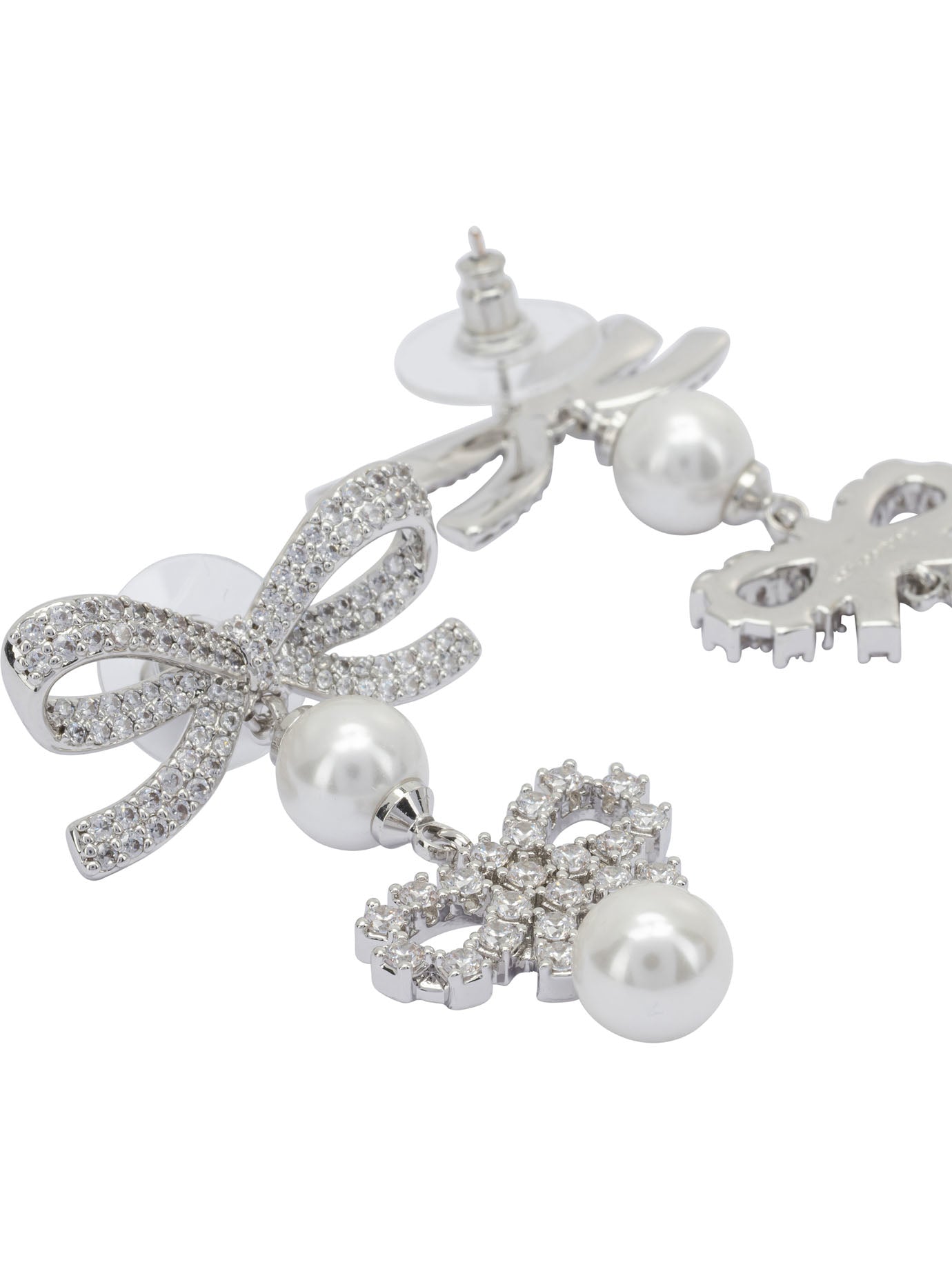 Self-Portrait Earrings with bows and pearls - Silver