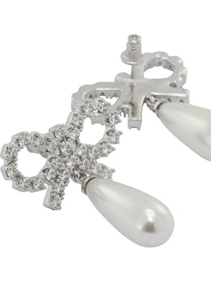 Self-Portrait Pearl earrings with crystal bow - White