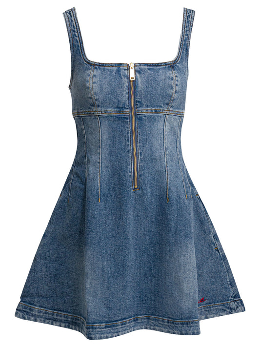 Self-Portrait Denim flared dress - Blue