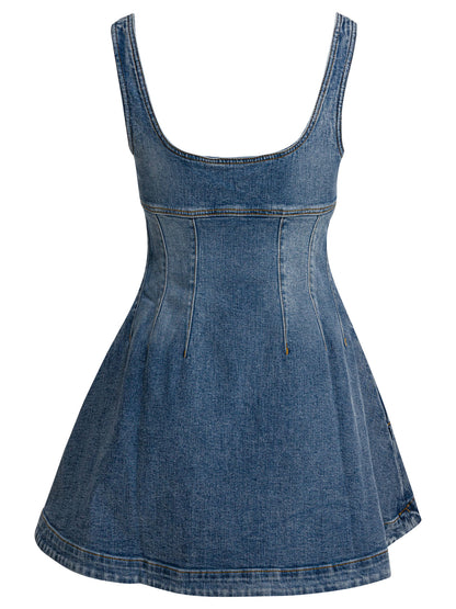 Self-Portrait Denim flared dress - Blue