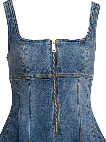 Self-Portrait Denim flared dress - Blue