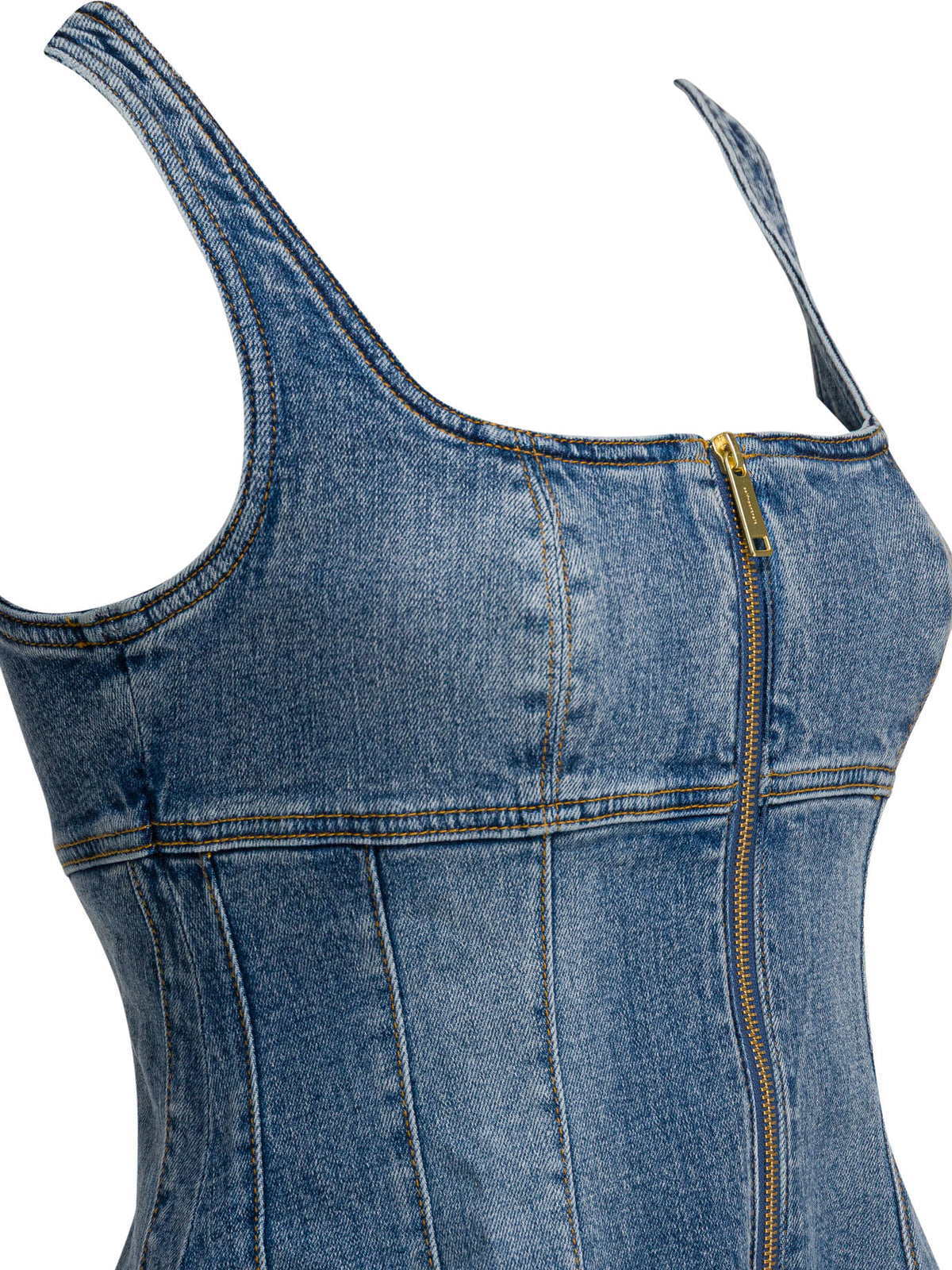 Self-Portrait Denim flared dress - Blue