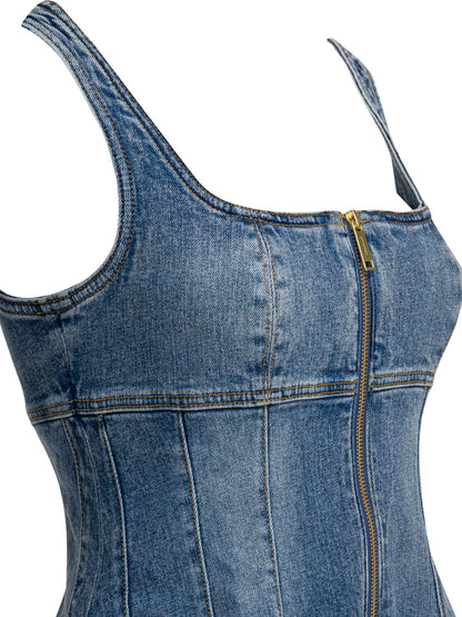 Self-Portrait Denim flared dress - Blue