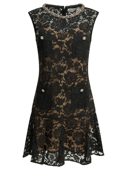 Self-Portrait Embroidered short dress - Black