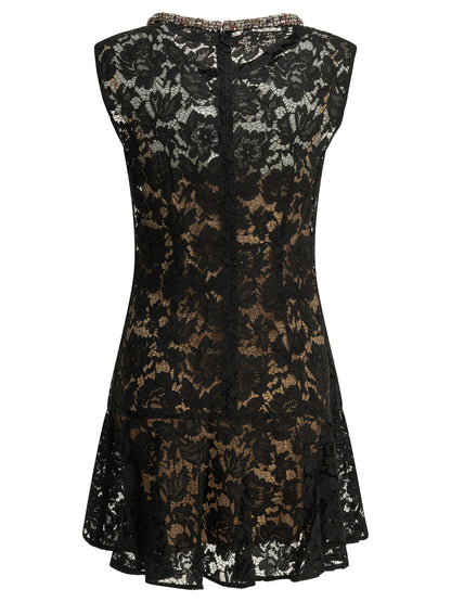 Self-Portrait Embroidered short dress - Black