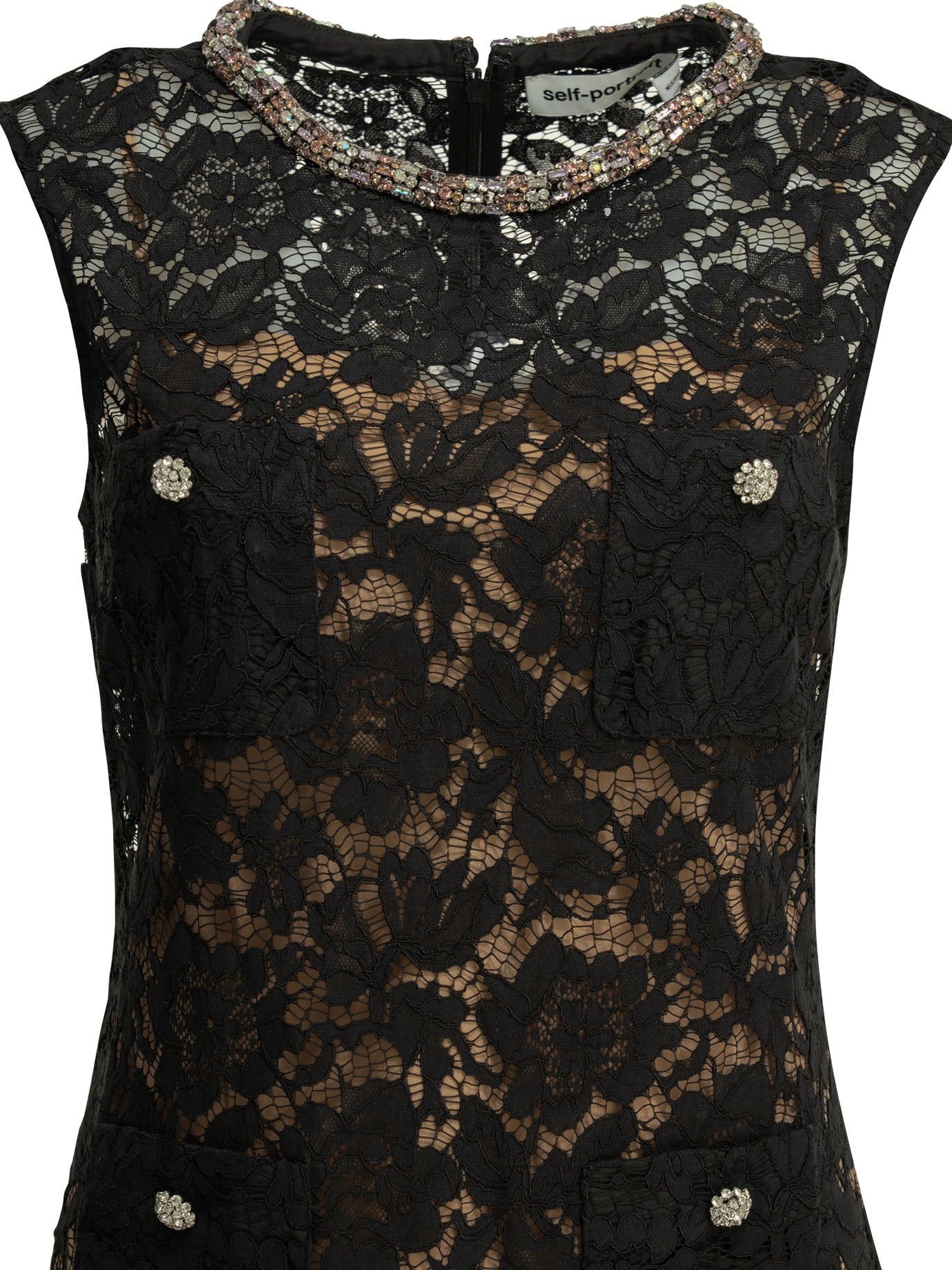 Self-Portrait Embroidered short dress - Black