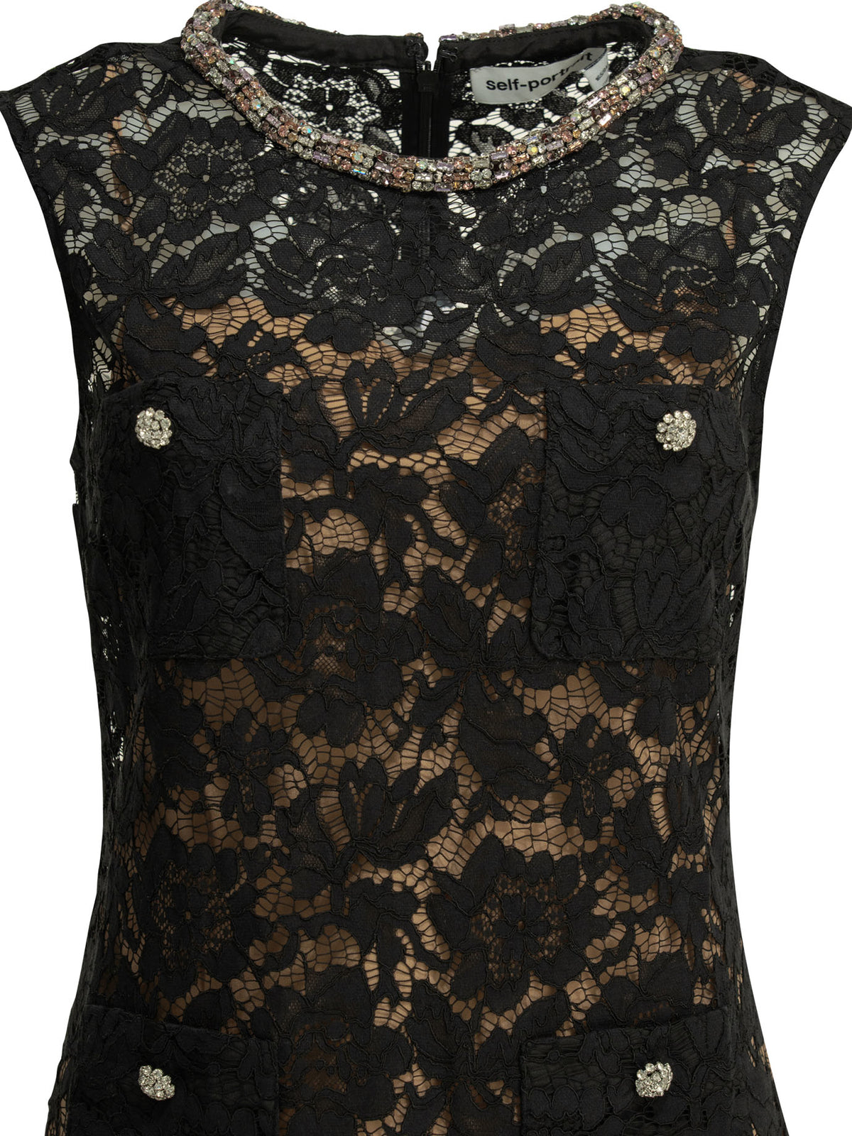 Self-Portrait Embroidered short dress - Black