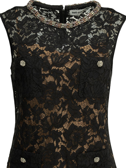 Self-Portrait Embroidered short dress - Black