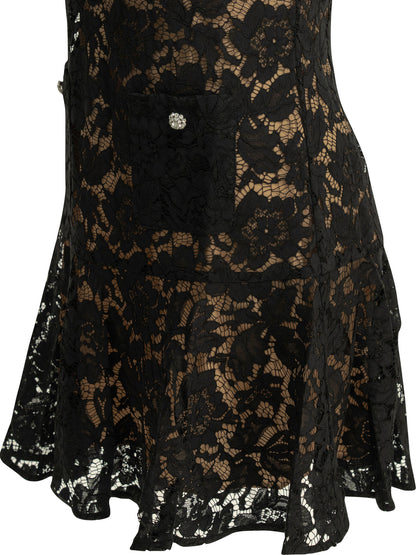 Self-Portrait Embroidered short dress - Black