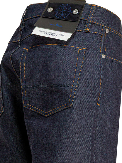 Stone Island "Raw" Straight-Leg Jeans - Blue