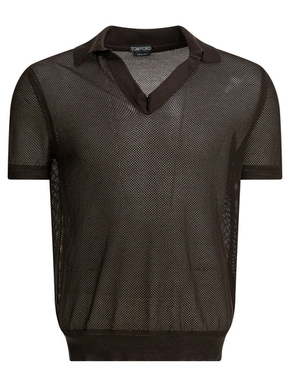 Tom Ford Silk blend buttonless polo shirt - Brown