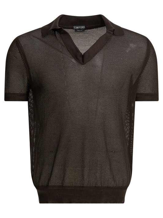 Tom Ford Silk blend buttonless polo shirt - Brown
