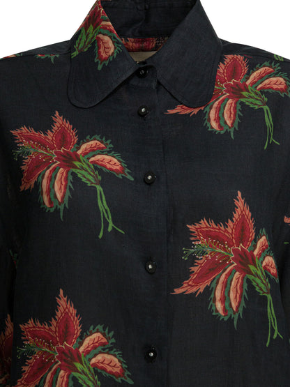 Valentino Linen floral shirt - Black