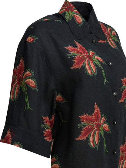 Valentino Linen floral shirt - Black