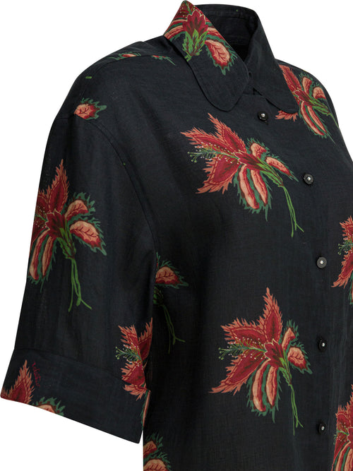 Valentino Linen floral shirt - Black