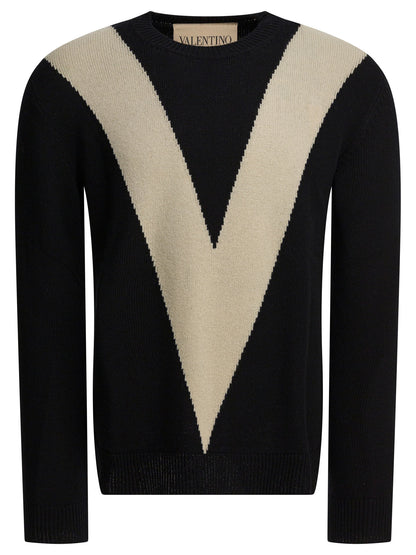 Valentino Wool sweater with inlaid V - Black