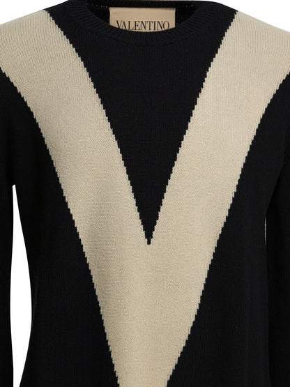 Valentino Wool sweater with inlaid V - Black