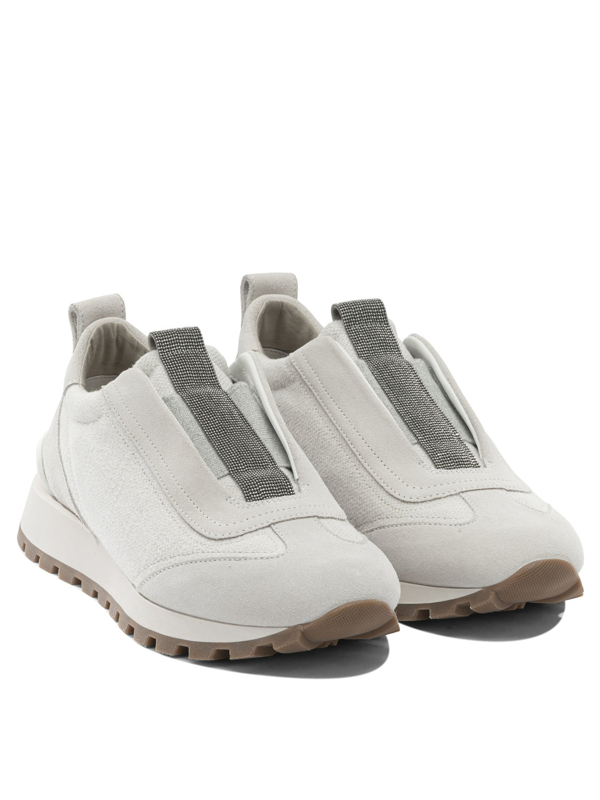Brunello Cucinelli "Precious Detail" Low-Top Sneakers - Grey