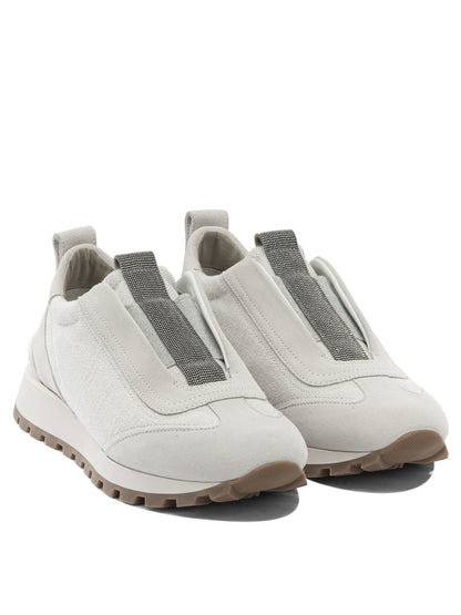 Brunello Cucinelli "Precious Detail" Low-Top Sneakers - Grey