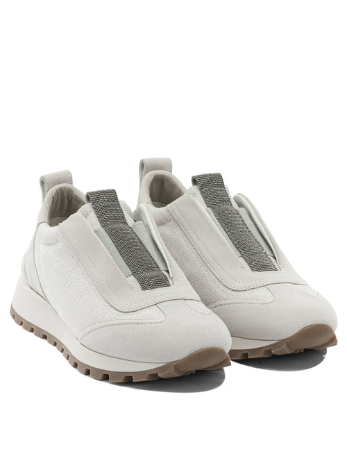 Brunello Cucinelli "Precious Detail" Low-Top Sneakers - Grey