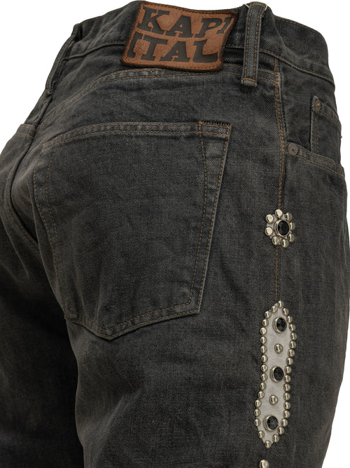 Kapital "5P Monkey Cisco Studs" Straight-Leg Jeans - Black
