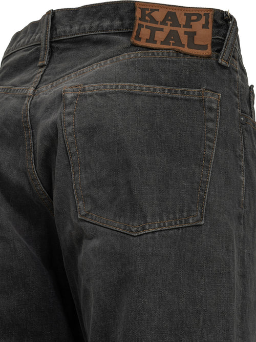 Kapital "BLKxBLK Denim 5P MONKEY TH" Wide-Leg Jeans - Blue