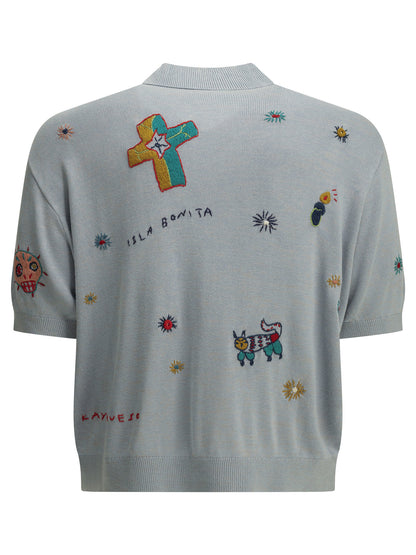 Kapital "Kapital Knit x Chambray Polo Shirt Isla Bonita" Casual Shirt - Light Blue