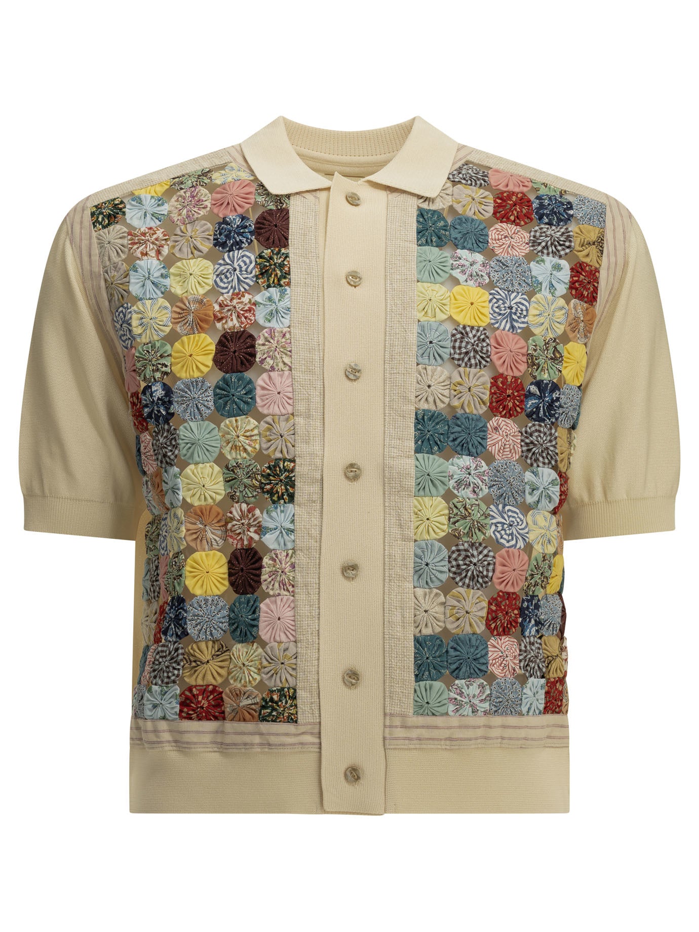 Kapital Button-down Polo Shirt "Knit x YOYO Quilt Polo" - Multicolor