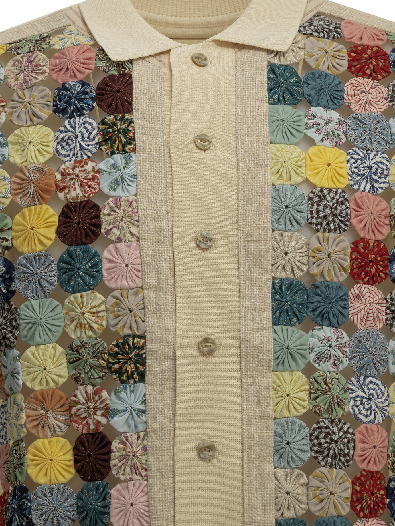 Kapital Button-down Polo Shirt "Knit x YOYO Quilt Polo" - Multicolor