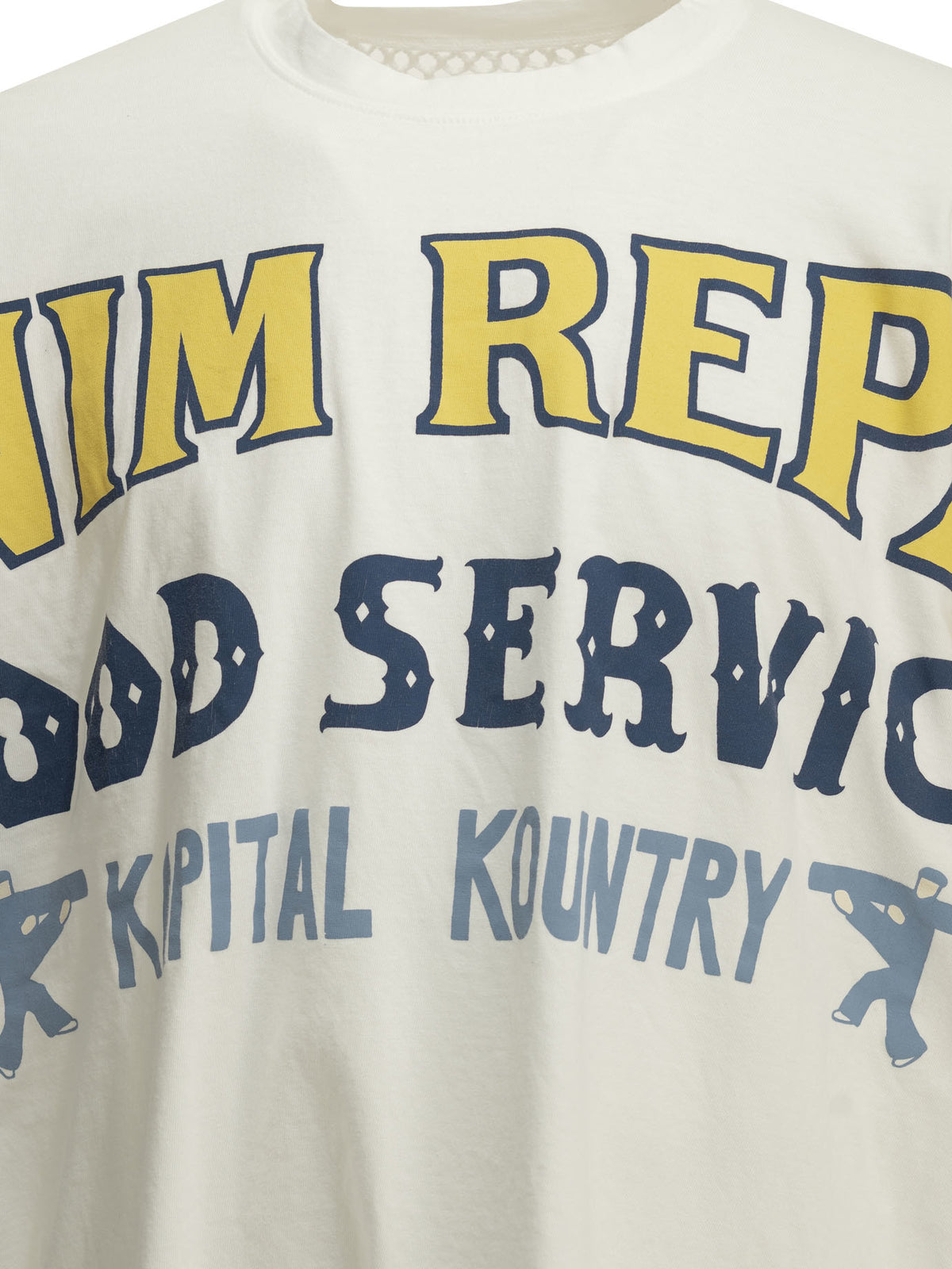 Kapital "Huge T Denim Repair" Crew Neck T-Shirt - White