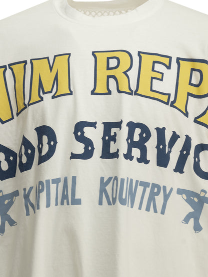Kapital "Huge T Denim Repair" Crew Neck T-Shirt - White