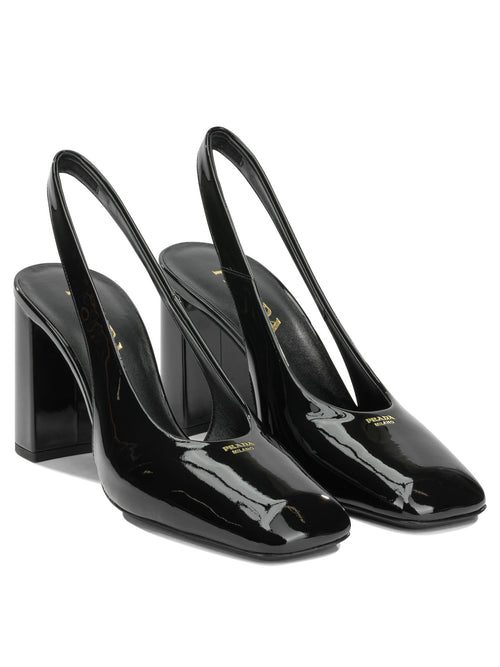 Prada 85MM Patent Leather Slingbacks - Black