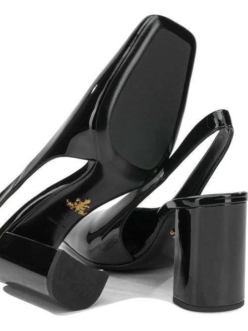 Prada 85MM Patent Leather Slingbacks - Black
